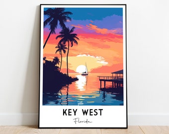 Key West Sunset Poster, Florida Poster, Key West Wall Art, Florida Travel Poster, Florida Wall Decor, US Cityscape Poster