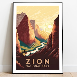 Zion Canyon Sunrise Wall Art, Zion National Park Poster, Utah Poster, Travel Poster, US National Parks Poster, Adventure Wall Decor
