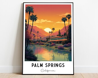 Sunset In Palm Springs California Poster, US Cityscape Poster, Palm Springs Wall Art, CA Poster, California Travel Art, City Poster
