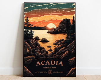 Acadia National Park Poster, US National Parks Poster, Sunset Poster, Maine Poster, Travel Poster, Landscape Poster, Nature Lover Art