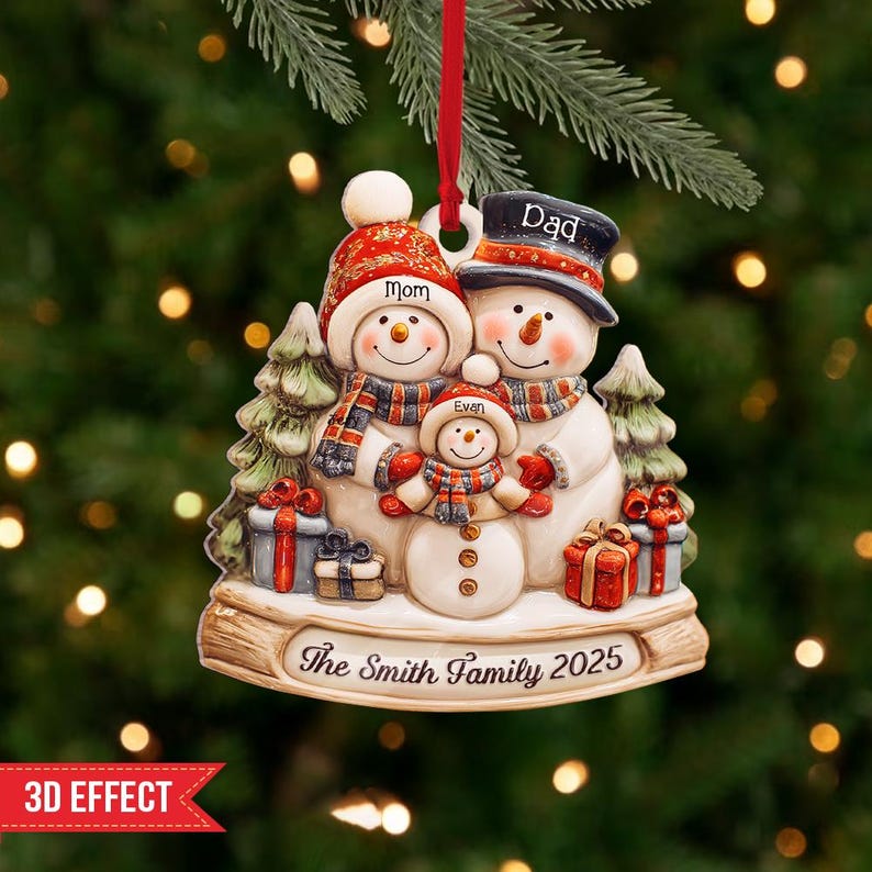 Personalized Snowman Family Ornament, Custom Family Christmas Ornament ...