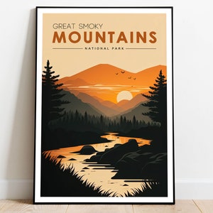 Great Smoky Mountains National Park Poster, Sunset Wall Art, Carolina Tennessee Poster, US National Parks Travel Poster, Adventure Wall Art
