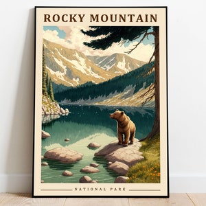 Rocky Mountain National Park Poster, Colorado Poster, Bear Art, US National Parks Art, Travel Poster, Nature Lover Art, Landscape Wall Art