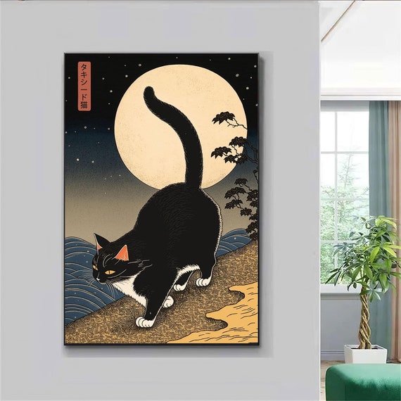 Vintage Cat Moon Poster, Vintage Cat Art, Cat Lover Gift, Moon Cat