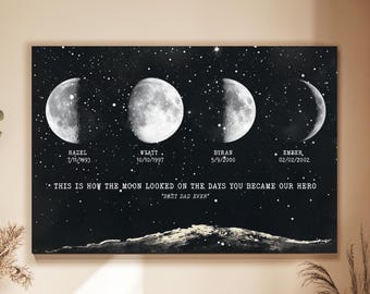 Personalized Moon Phase Canvas Art, Father's Day Gift, Custom Dad Moon Phase Canvas, Dad Birthday Gift, Dad Gift From Kids, Gift For Dad