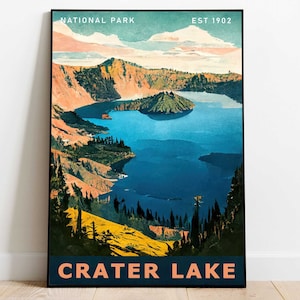 Crater Lake National Park Travel Poster, Oregon Wall Art, American National Parks Art, Hiking Poster, Nature Lover Art, Adventure Wall Art