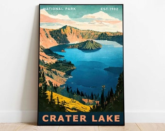 Crater Lake National Park Travel Poster, Oregon Wall Art, American National Parks Art, Hiking Poster, Nature Lover Art, Adventure Wall Art