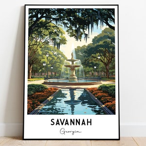 Savannah Historic District Poster, Savannah Georgia Poster, Georgia Travel Art, GA Poster, Savannah Wall Decor, Cityscape Poster