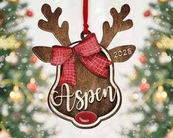 Personalized Reindeer Christmas Ornament, Custom Rudolph Ornament, Kids Name Ornament, Family Christmas Ornament, Christmas Decoration