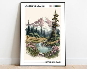 Lassen Volcanic National Park Poster, US National Parks Poster, California Poster, Travel Poster, Landscape Art, Adventure Poster