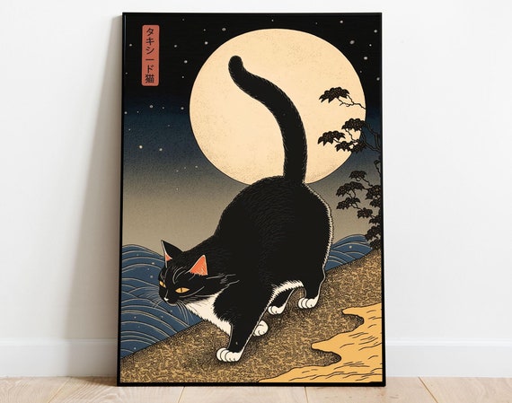 【CAT】　vintage poster Vintage Cat Moon Poster, Vintage Cat Art, Cat Lover Gift