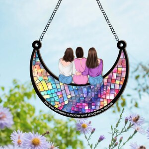 Personalized Mom and Daughter on the Moon Window Hanging Suncatcher, Mother Daughter Gift, Gift ...