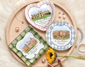 Custom University Jewelry Dish, Custom College Photo Trinket Dish, Personalized Graduation Portrait, School Logo Ring Dish, Graduate Gift