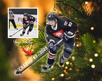 Personalized Hockey Christmas Ornament, Custom Sport Player Ornament, Kids Christmas Gift, Hockey Player Gift, Hockey Team, Christmas Decor