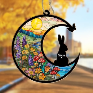 Custom Rabbit Memorial Suncatcher, Bunny Lover Gift, Pet Memorial Suncatcher, Pet Loss Sympathy Gift, Rabbit Lover Gift, Window Hanging
