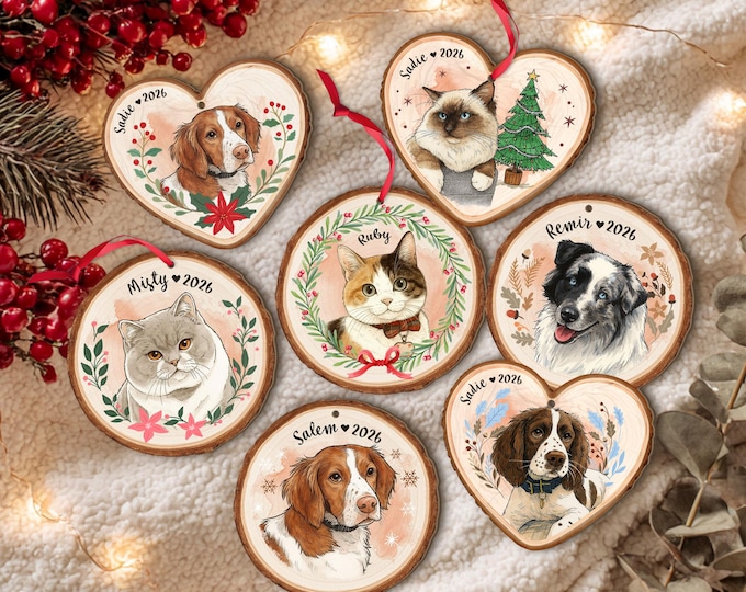 Personalized Pet Portrait From Photo Ornament, Dog Christmas Ornament, Cat Lover Gift, Pet Memorial Gift, Pet Sympathy Gift, Christmas Decor