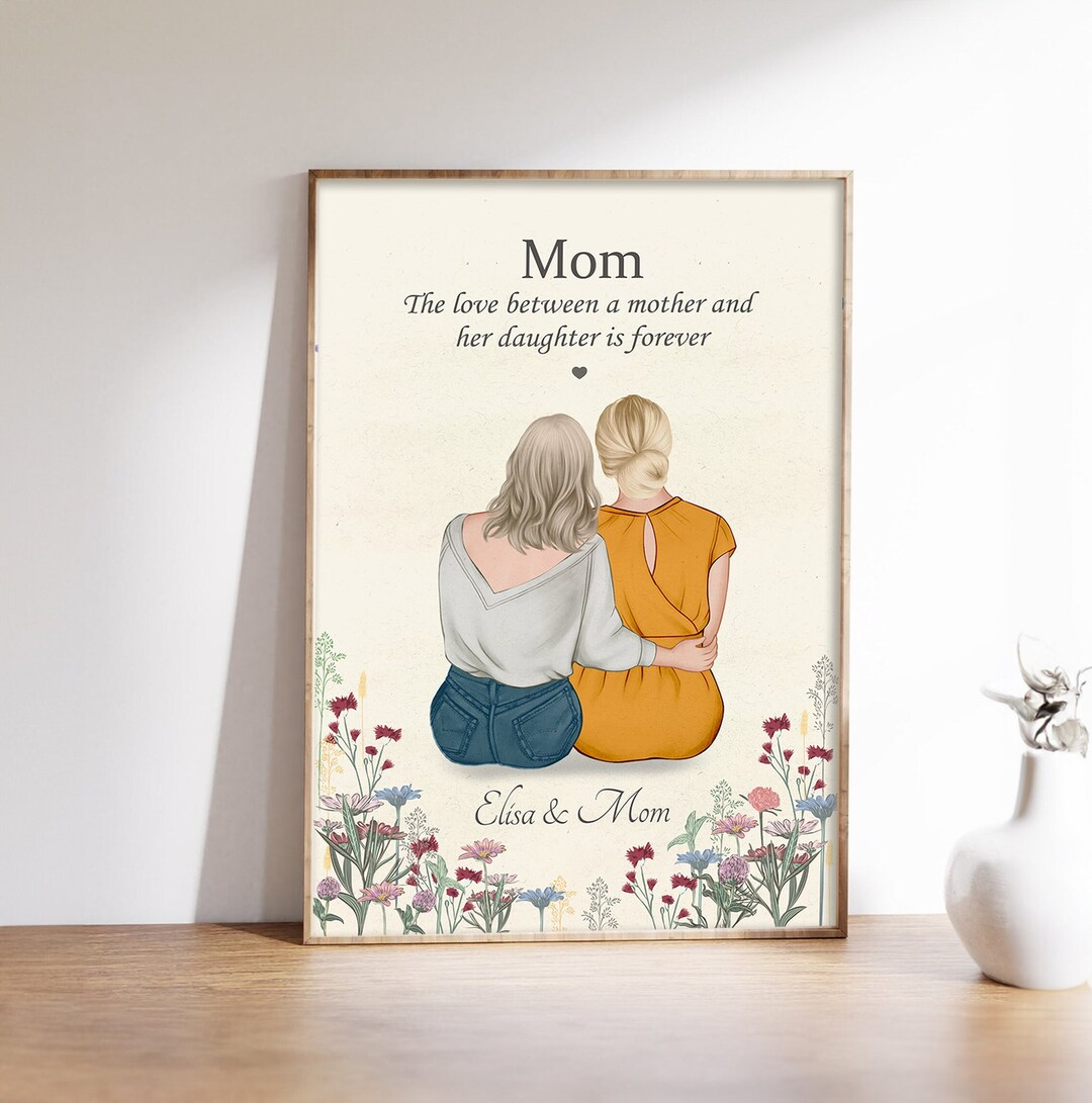 Personalized Mom Portrait Poster, Custom Mother Daughter Gift, Mothers ...