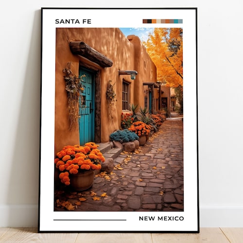 Affiche Santa Fe, affiche Nouveau-Mexique, affiche paysage urbain des États-Unis, affiche NM, décoration murale Santa Fe, art mural Nouveau-Mexique, affiche de voyage Nouveau-Mexique