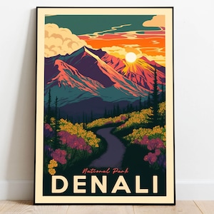 Denali National Park Poster, US National Parks Poster, Alaska Poster, Travel Poster, Landscape Poster, Nature Poster, Adventure Gift