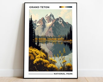 Grand Teton National Park Poster, US National Parks Poster, Wyoming Art, Teton Range Poster, Travel Poster, Adventure Art, Nature Lover Art