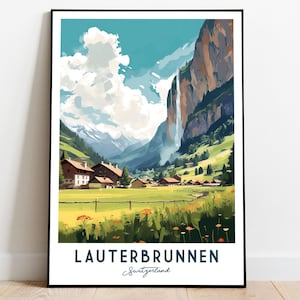Lauterbrunnen Poster, Switzerland Poster, Lauterbrunnen Village Art, Switzerland Travel Poster, Lauterbrunnen Wall Art, Swiss Poster