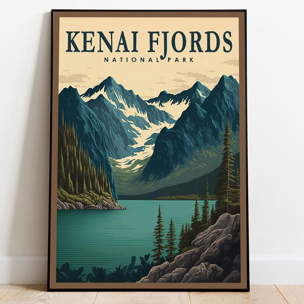 Kenai Fjords National Park Poster, US National Parks Poster, Alaska Poster, Travel Poster, Landscape Art, Nature Lover Gift, Adventure Art