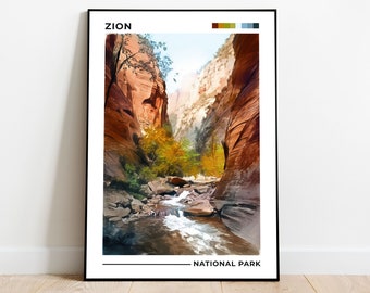 Zion National Park Poster, US National Parks Poster, Utah Poster, Travel Poster, Landscape Art, Adventure Poster, Nature Art