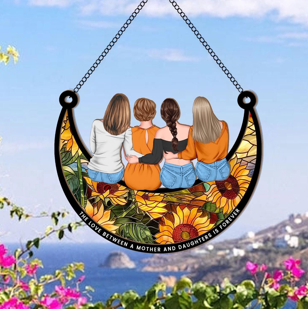 Personalized Mom Daughters on the Moon Suncatcher, Custom Mother Daughter Gift, Mom Christmas ...