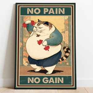 Funny Cat Workout Poster, Gym Cat Poster, Funny Fat Cat Art, Chubby Cat Poster, Weightlifting Poster, Bodybuilding Poster, Fitness Cat Art