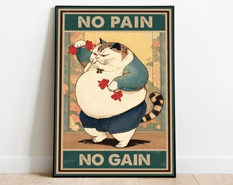 Funny Cat Workout Poster, Gym Cat Poster, Funny Fat Cat Art, Chubby Cat Poster, Weightlifting Poster, Bodybuilding Poster, Fitness Cat Art