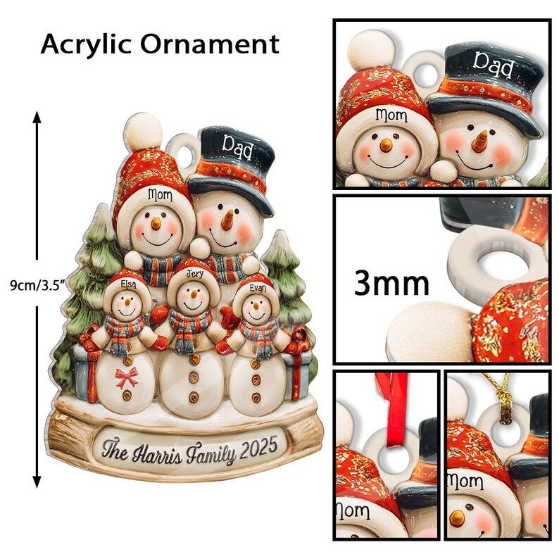 Personalized Snowman Family Ornament, Custom Family Christmas Ornament ...
