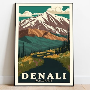 Denali National Park Alaska Poster, US National Parks Poster, Denali Art, Travel Poster, Landscape Poster, Nature Poster, Adventure Gift