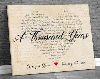Wedding Song Lyrics Canvas Wall Art, Personalized 1st Anniversary Gifts Canvas, Custom First Dance Lyrics, Wedding Gift, Gift For Her