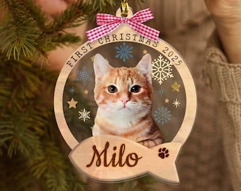 Personalized Cat Christmas Ornament, Pet Christmas Ornament, Pet Portrait Using Photo Ornament, First Christmas Ornament, Christmas Decor
