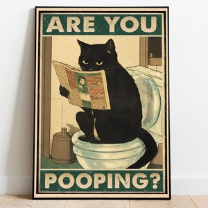 Are You Pooping Poster, Funny Black Cat Toilet Poster, Funny Bathroom Art, Bathroom Cat Poster, Black Cat Wall Art, Peeking Cat Poster