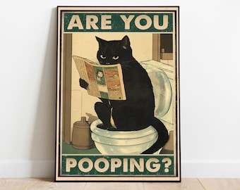 Are You Pooping Poster, Funny Black Cat Toilet Poster, Funny Bathroom Art, Bathroom Cat Poster, Black Cat Wall Art, Peeking Cat Poster