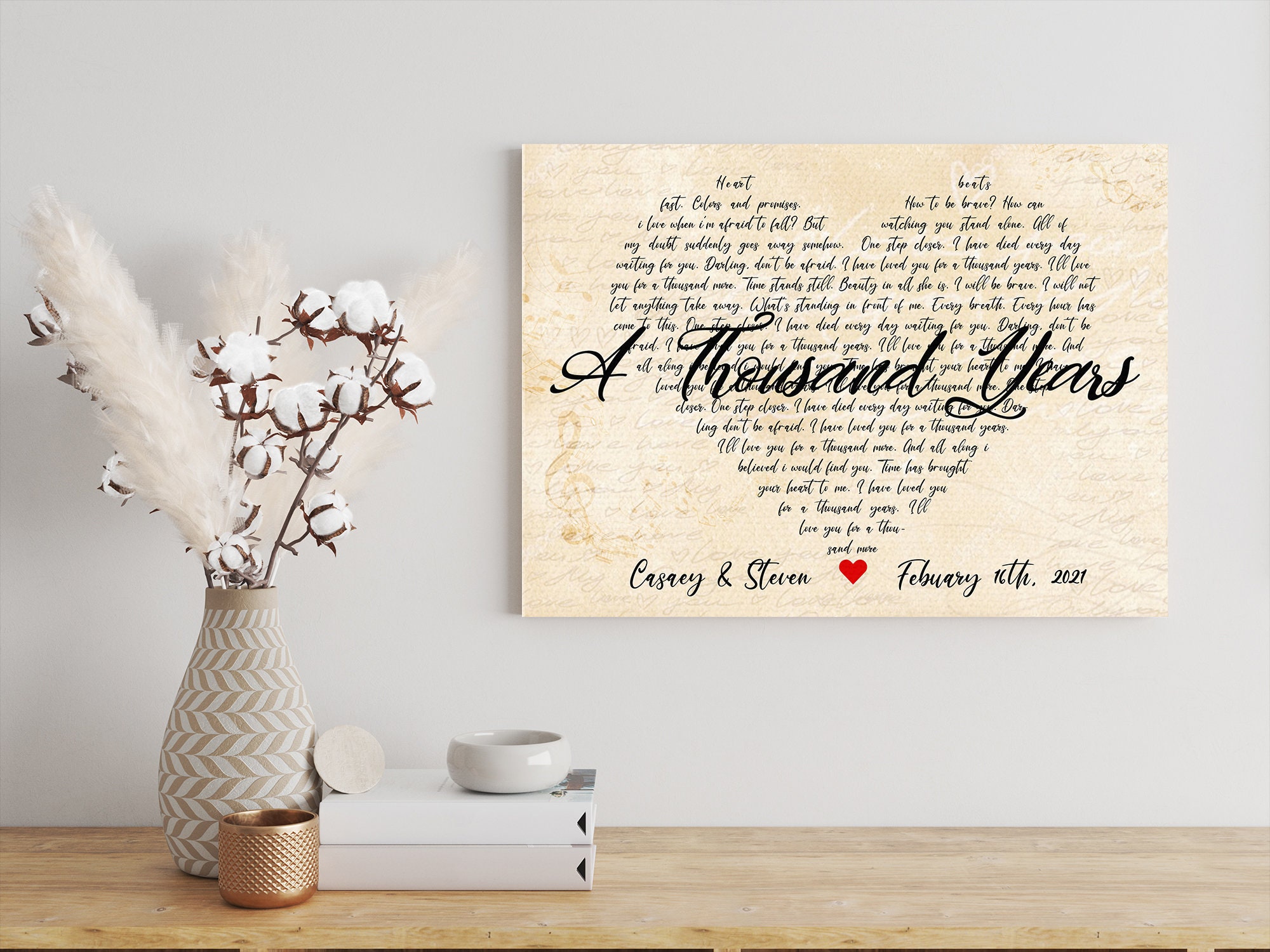 Custom Wedding Song Lyrics Wall Art. First Anniversary Gifts for Husband.  Wedding Song Lyrics Printable Art. Wife Gift From Him. -  Denmark