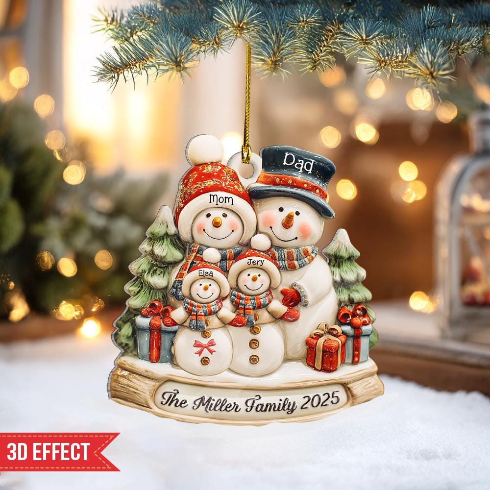 Personalized Snowman Family Ornament, Custom Family Christmas Ornament ...