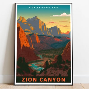 Zion Canyon From Angels Landing At Sunset Poster, Zion National Park Poster, Utah Wall Art, Travel Poster, US National Parks Poster