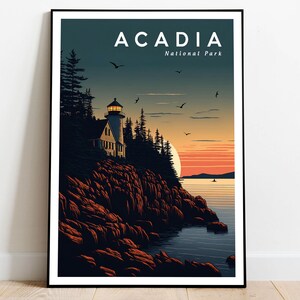 Acadia National Park Poster, Maine Poster, US National Parks Poster, Bass Harbor Head Lighthouse Poster, Travel Poster, Nature Lover Art