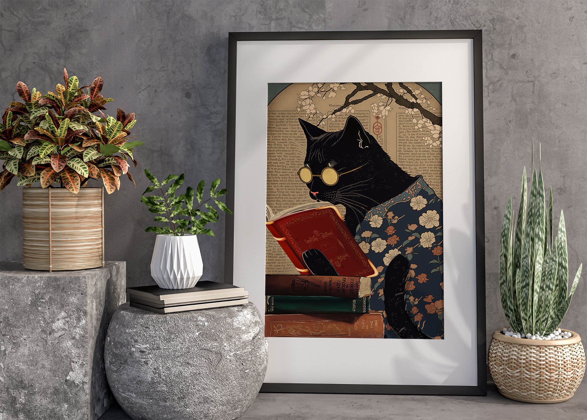 Black Cat Print Cat Books Poster Vintage Book Print Cat With Books Funny  Cat Art Print Black Cat Wall Art Book Lover Gift Cat Lover Gift 708 