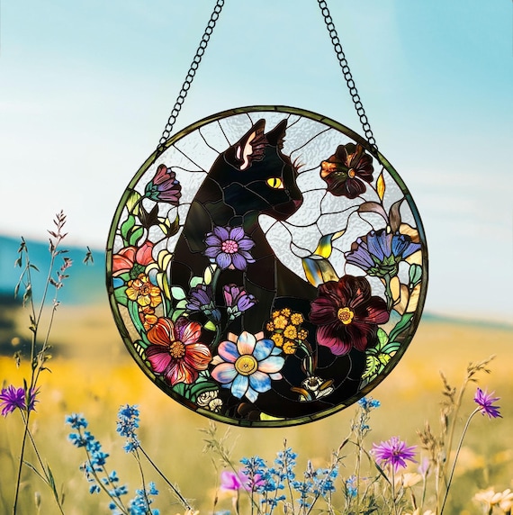 Cat Decor Cat Faux Stained Glass WINDOW CLING Orange Tabby Suncatcher 3 ...