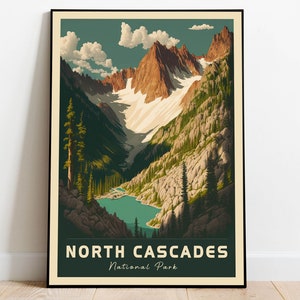 North Cascades National Park Poster, Washington Poster, US National Park Poster, Travel Poster, Nature Lover Art, Landscape Poster