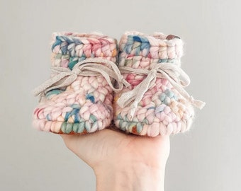 Multi Color Crochet Baby Booties Crochet Newborn Knitted Wool Baby Shoes Gift