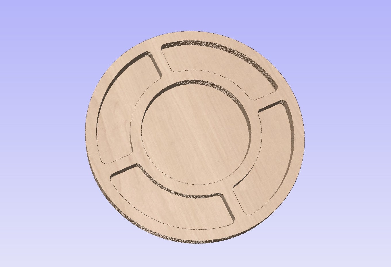 5 Wells Round Serving Tray cut file; CNC, DXF, SVG, downloads; VCarve
