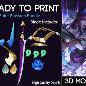 Irelia Spirit Blossom Blade and Accessories Prop 3D Model for Printing from League of Legends