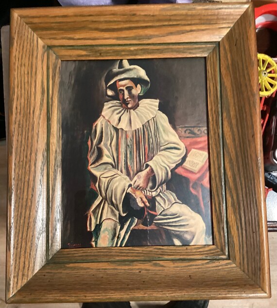 Vintage Pablo Picasso Pierrot Framed Art Print Signed 14 In