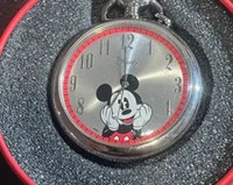 Reloj de bolsillo Disney Mickey Mouse en caja original de edición especial de hojalata coleccionable