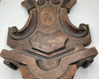 Vintage Brown Wood Wall Decor Block Step Architectural Pediment