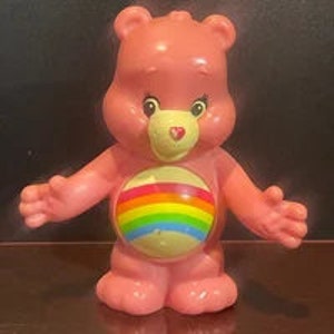 Vintage Pink Care Bears Cheer Bear Rainbow Tummy Figure Burger King Promo ~ 4 in